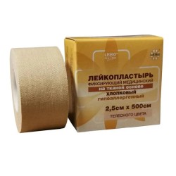 Лейкопластырь фиксирующий Leiko на тканевой (хлопковой) основе р. 2.5смх500см 1 шт.